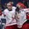 OSTRAVA, CZECH REPUBLIC - MAY 5: Belarus' Yevgeni Kovyrshin #88 celebrates with Yevgeni Lisovets #14 and Ilya Shinkevich #8 after scoring Team Belarus' fourth goal of the game during preliminary round action at the 2015 IIHF Ice Hockey World Championship. (Photo by Richard Wolowicz/HHOF-IIHF Images)

